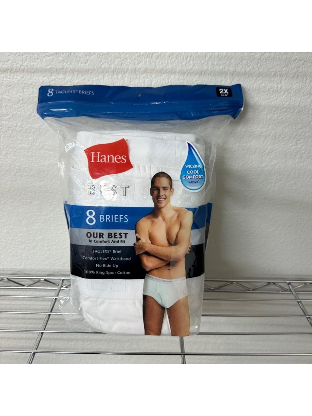 Hanes Tagless Briefs Tighty Whities Cotton Underwear 8 Pack Mens 2X (44-46) NEW